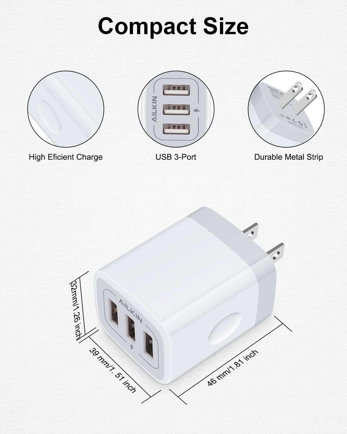 USB Charger Cube, Wall Charger Plug,  3.1A 3-Muti Port USB Adapter Power Plug Charging Station Box Base for Iphone 15 14 13 12 Pro Max Mini SE 11 Pro Max/X/8/7, Samsung Phones USB Charging Block