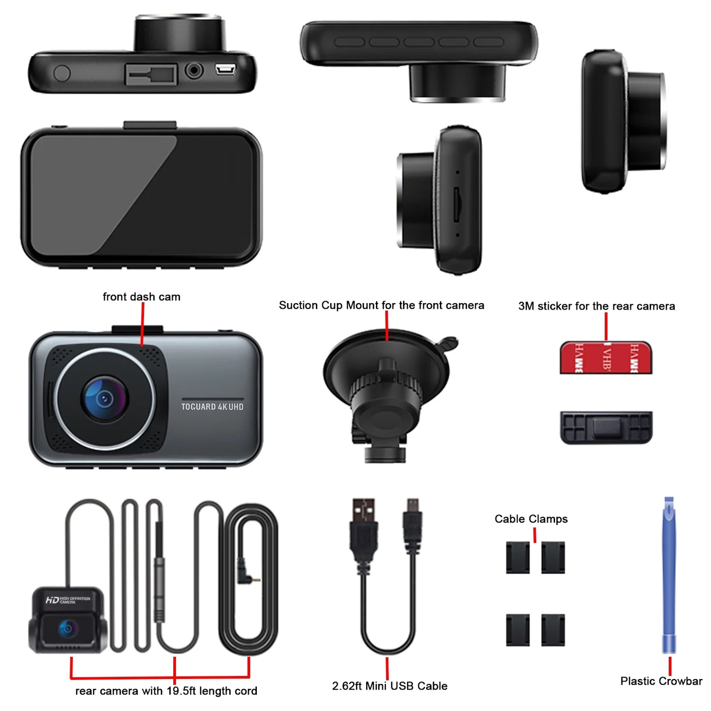 4K Dash Cam Front and Rear 3 Inch Dual Dash Camera, with 1080P Waterproof Car Camera, Loop Recording, G-Sensor Function, Motion Detection, Parking Monitor, WDR