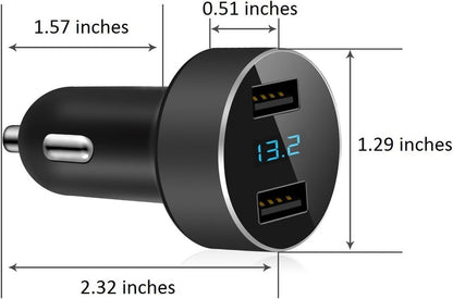 Dual USB Car Charger, 4.8A Output, 12/24 Volt USB Adapter Plug for Cigarette Lighter Voltage Meter, Compatible with Iphone,Ipad, Samsung Galaxy, LG, Google, Black