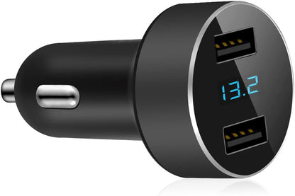 Dual USB Car Charger, 4.8A Output, 12/24 Volt USB Adapter Plug for Cigarette Lighter Voltage Meter, Compatible with Iphone,Ipad, Samsung Galaxy, LG, Google, Black